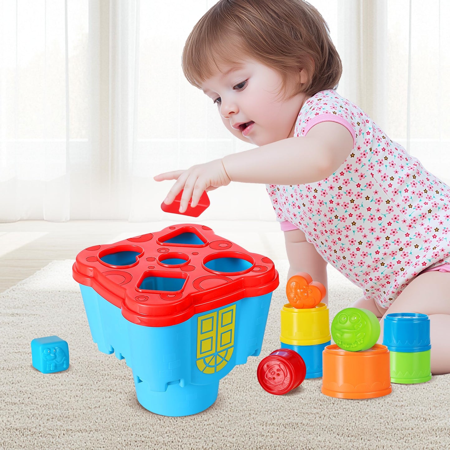 iPlay iLearn Baby Stacking Toys – 18-Piece Nesting Cups & Shape Sorter for 12–36 Months