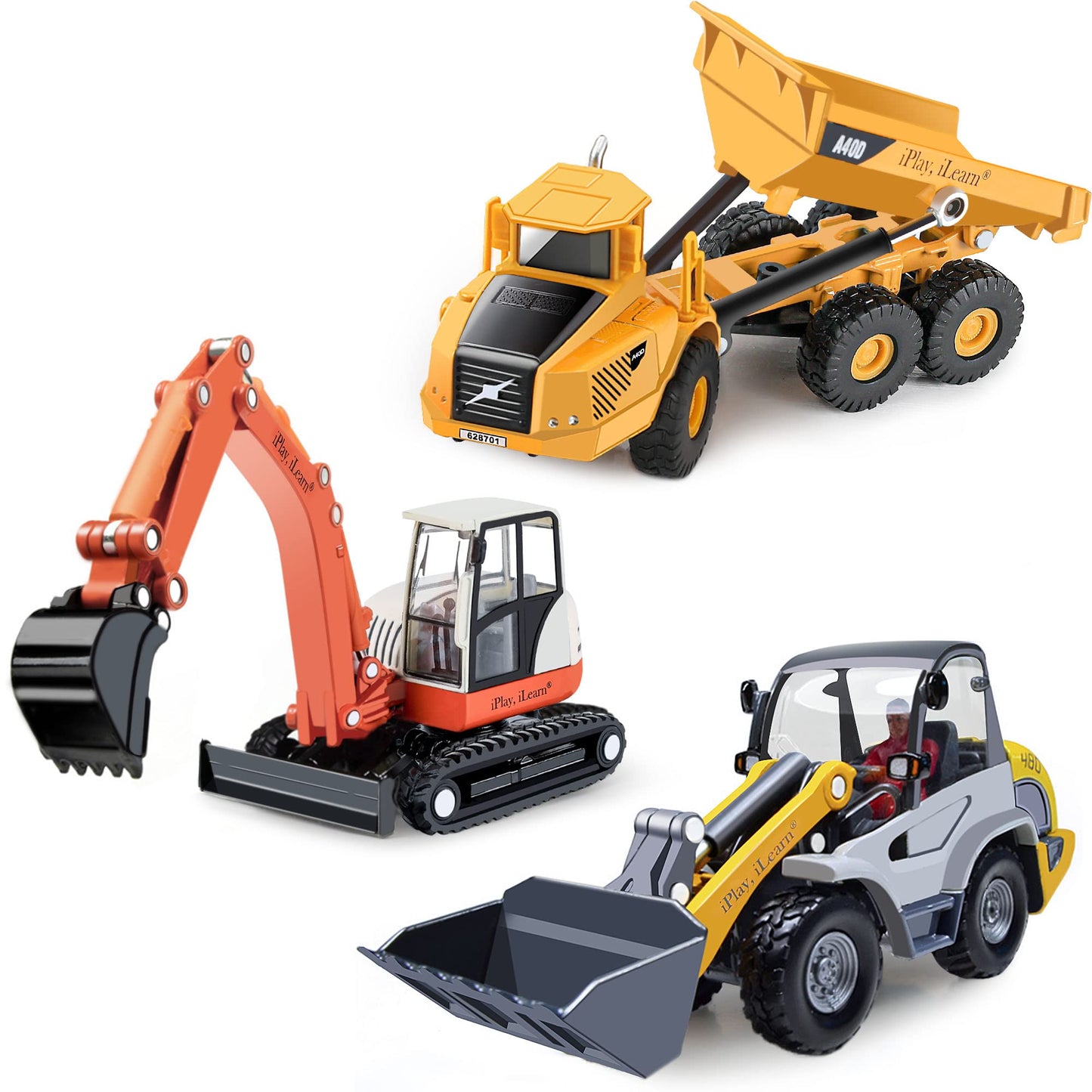 iPlay & iLearn Heavy Duty Construction Playset: Diecast Trucks, Excavator, Backhoe & Bulldozer for 3-6 Year Olds