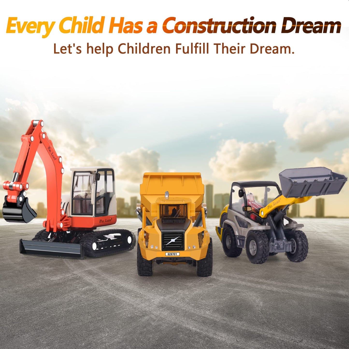 iPlay & iLearn Heavy Duty Construction Playset: Diecast Trucks, Excavator, Backhoe & Bulldozer for 3-6 Year Olds