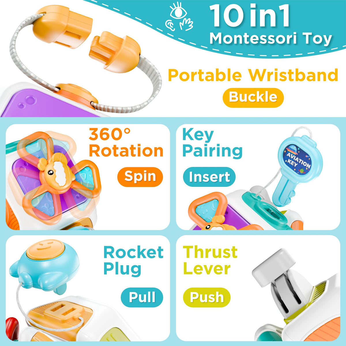iPlay iLearn 10-in-1 Busy Board Cube – Montessori Sensory Toy for Babies & Toddlers