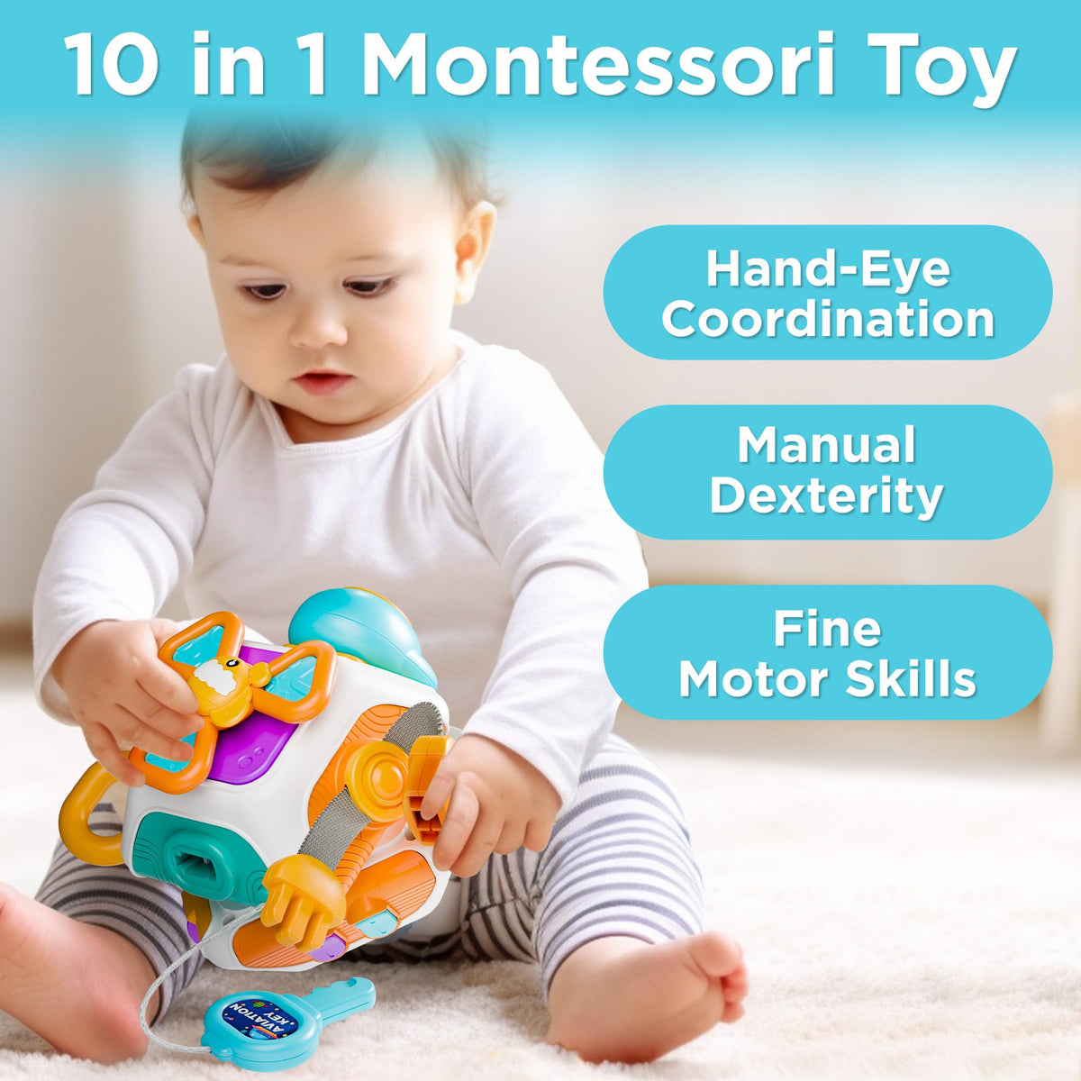 iPlay iLearn 10-in-1 Busy Board Cube – Montessori Sensory Toy for Babies & Toddlers
