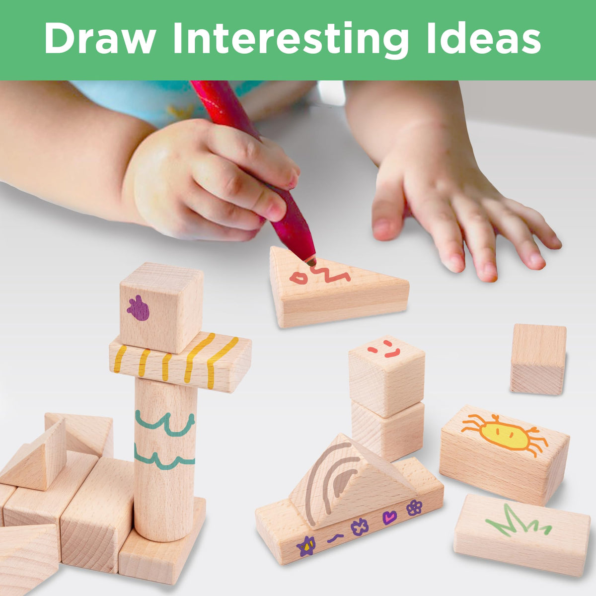 iPlay iLearn Wooden Building Block Set for Kids — Montessori Blocks & Wooden Castle Toy