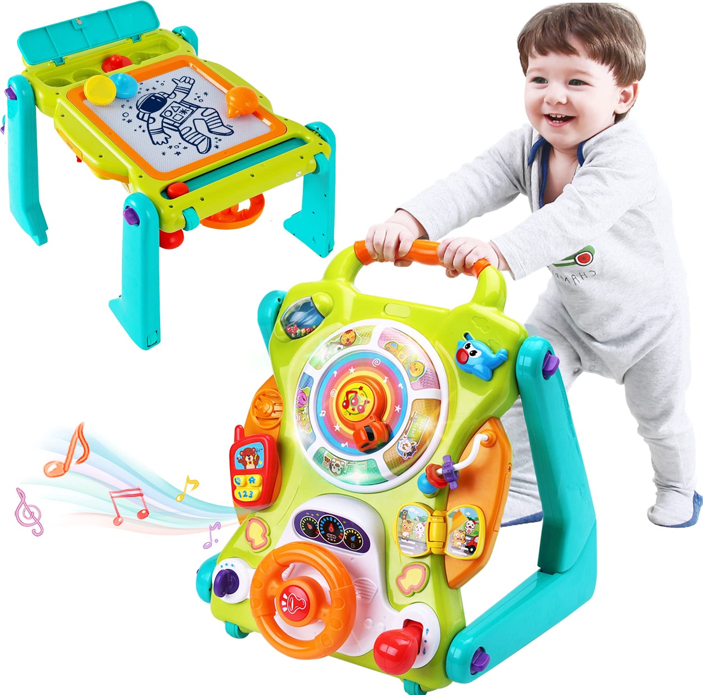 iPlay iLearn 3-in-1 Baby Walker & Activity Table – Lights & Sounds
