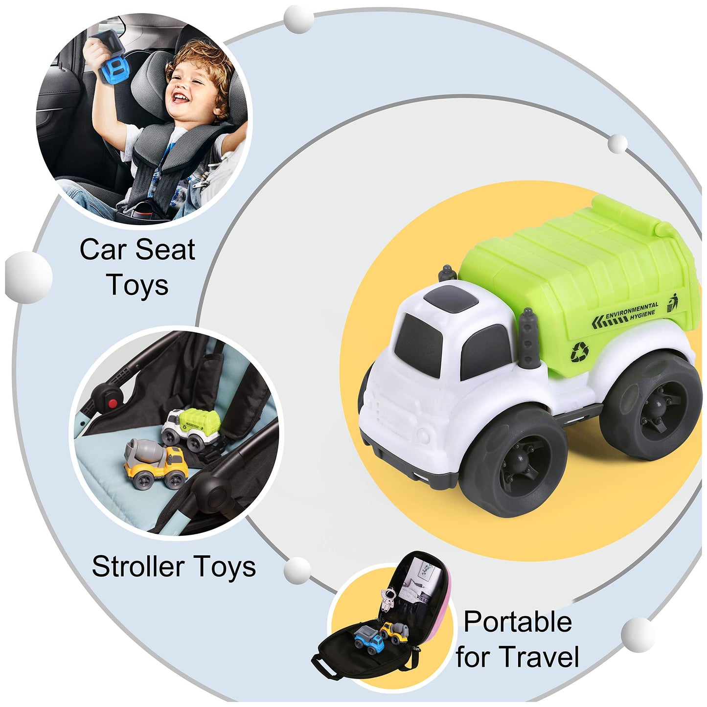 iPlay iLearn 6PCS Friction Cars – Push-Go Construction Trucks for Toddlers