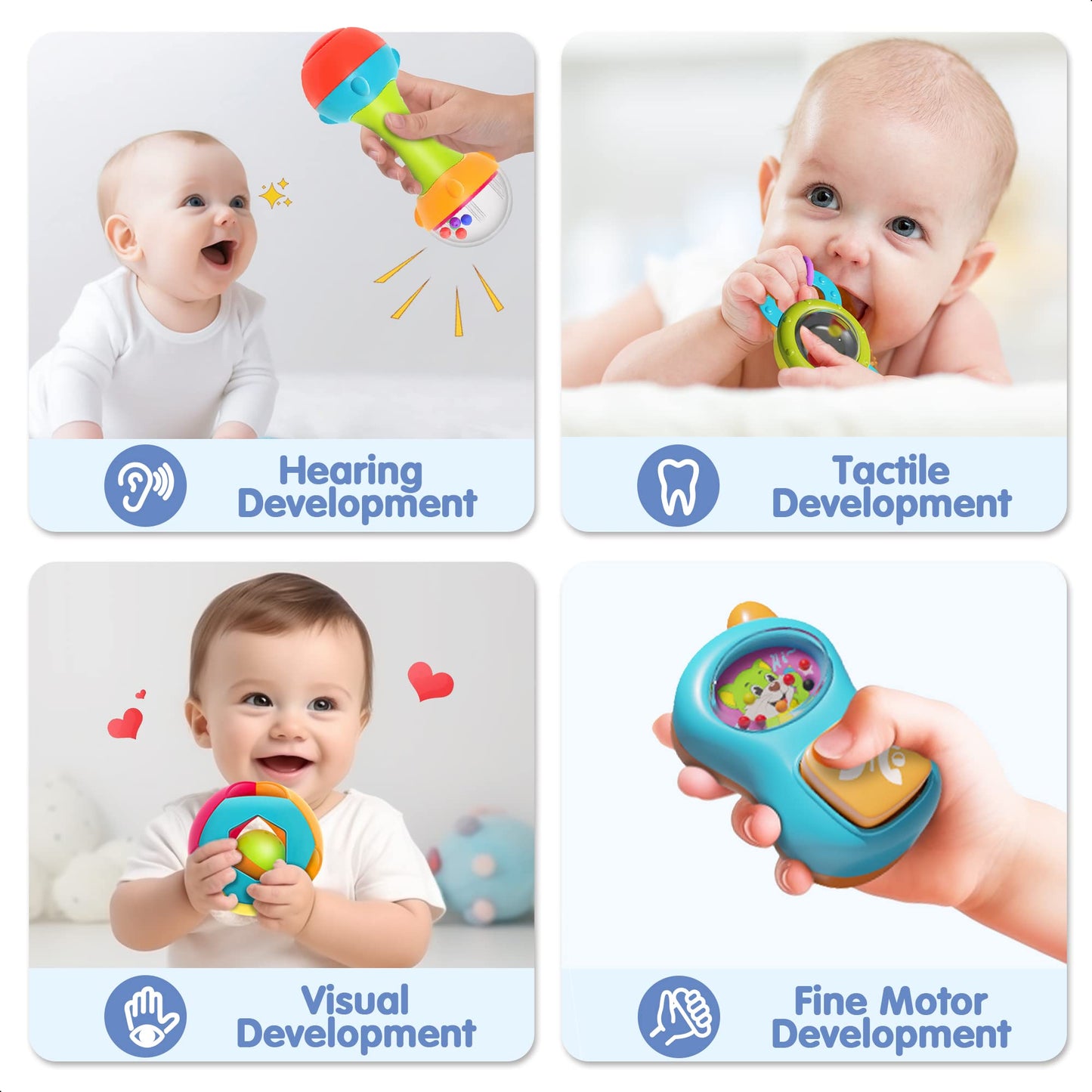 iPlay iLearn 10pcs Baby Rattles Set — Sensory Teether & Shaker Toys for Babies 0-12 Months