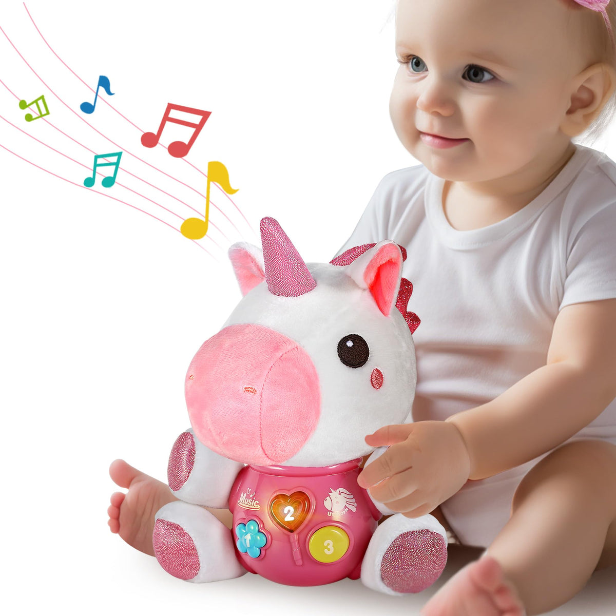 iPlay iLearn Baby Unicorn Musical Toy – Soft Plush, Light-Up Music for Sleep & Play