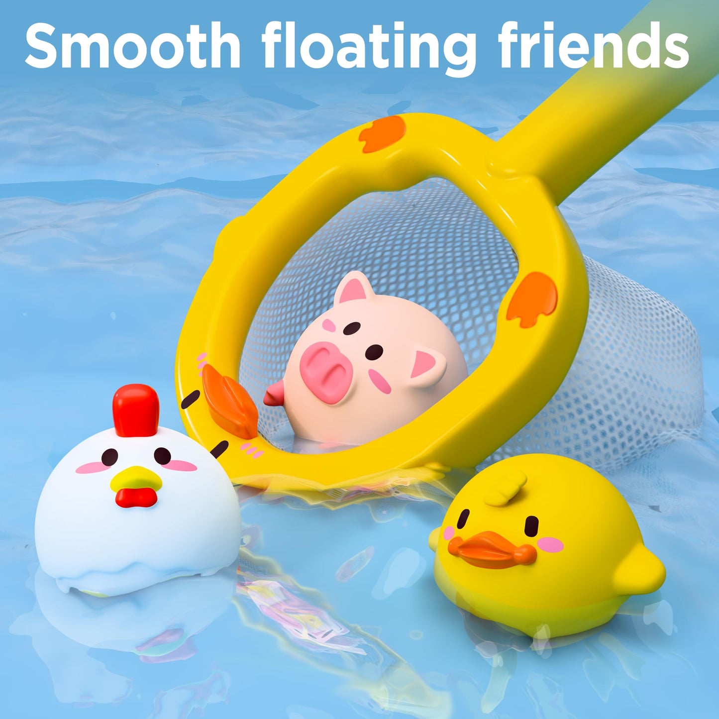 iPlay, iLearn Baby Duck Bath Toy Set – Windmill Suction, Wind-Up Duck, Fishing Net & Floating Animals