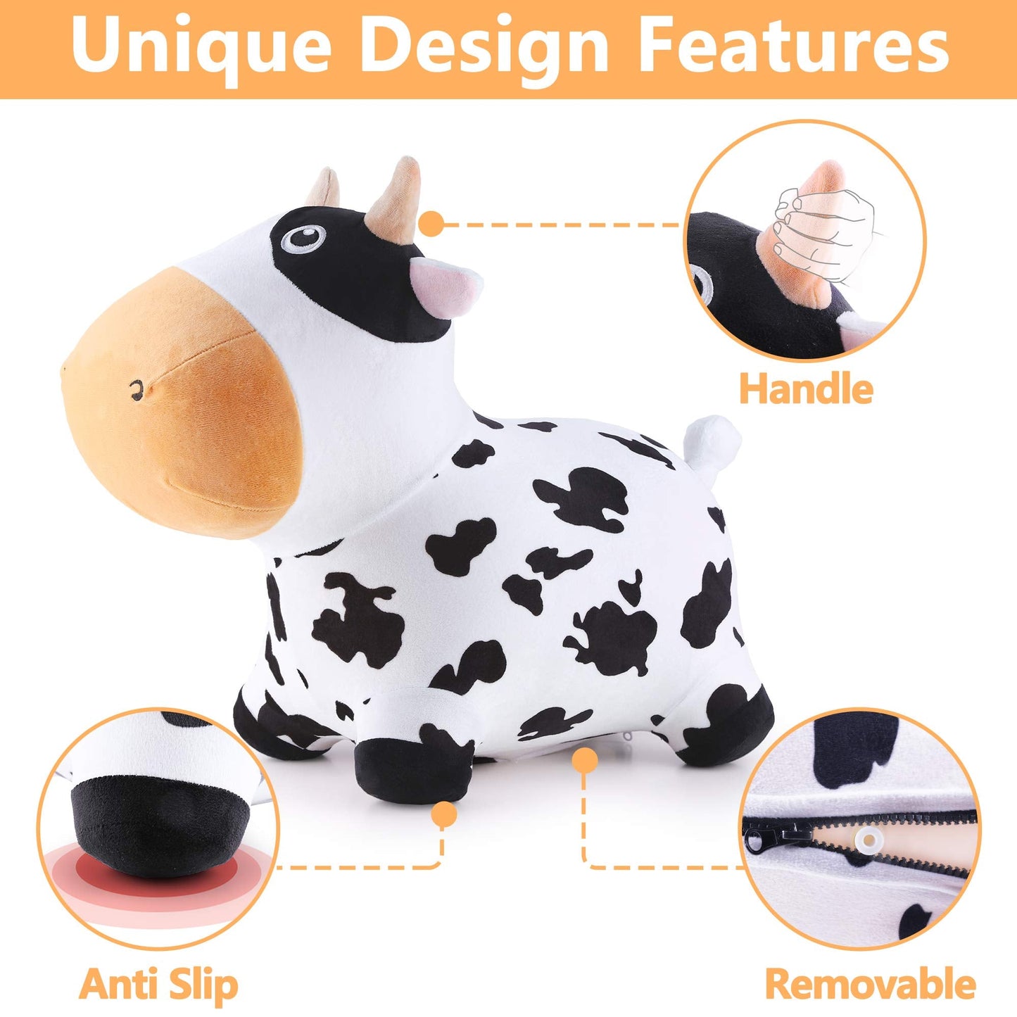 iPlay iLearn Bouncy Pals Dairy Cow Hopper – Plush Inflatable Ride-On Toy for Toddlers