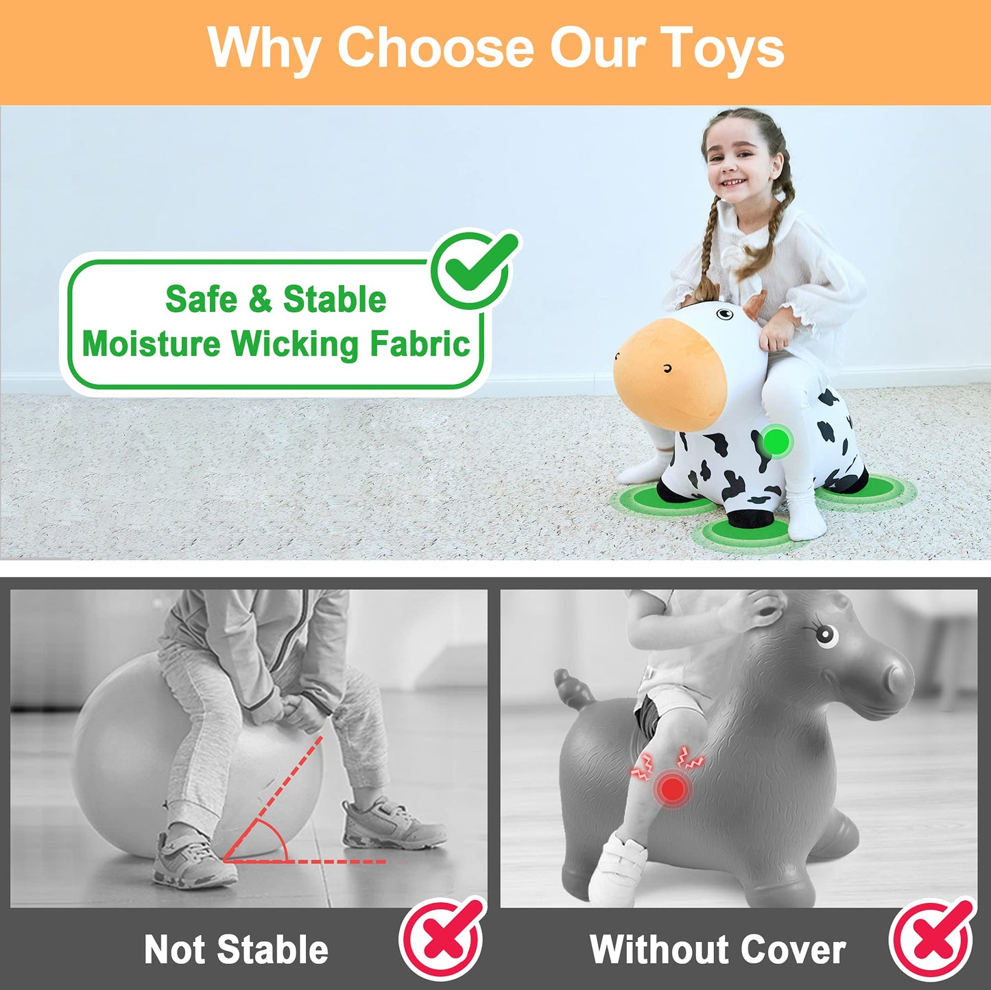 iPlay iLearn Bouncy Pals Dairy Cow Hopper – Plush Inflatable Ride-On Toy for Toddlers