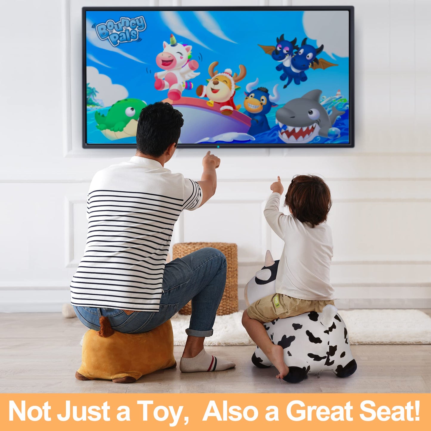 iPlay iLearn Bouncy Pals Dairy Cow Hopper – Plush Inflatable Ride-On Toy for Toddlers
