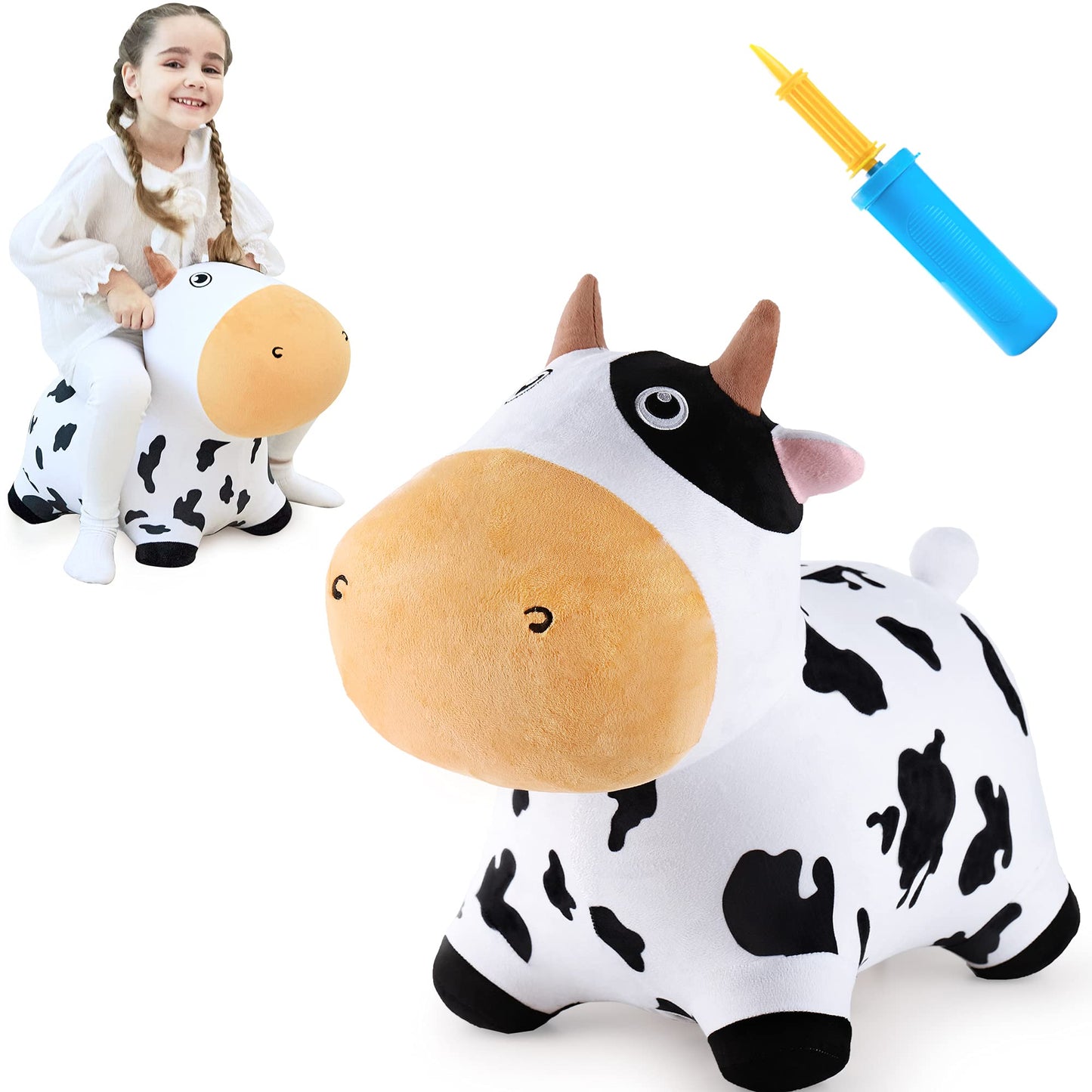 iPlay iLearn Bouncy Pals Dairy Cow Hopper – Plush Inflatable Ride-On Toy for Toddlers