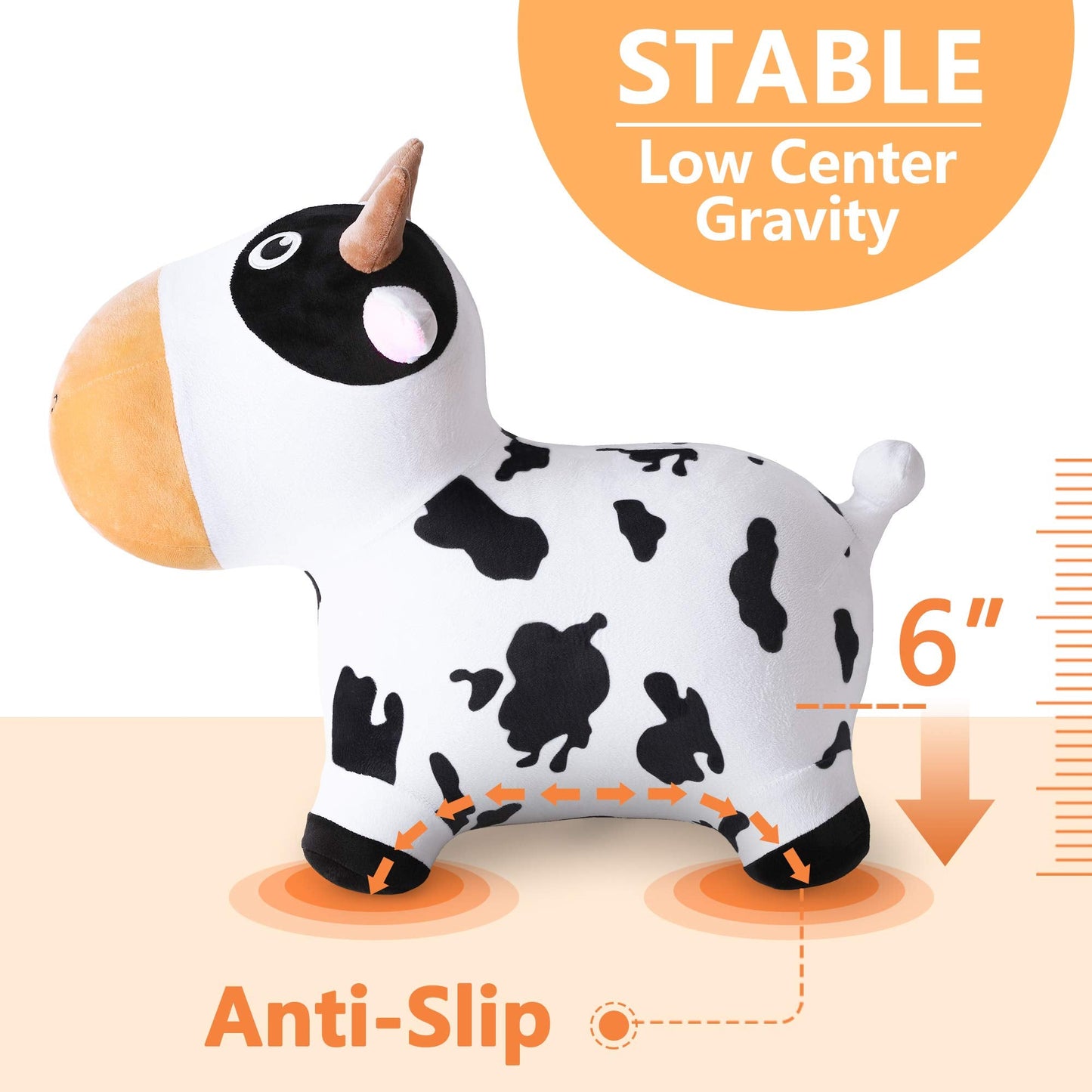 iPlay iLearn Bouncy Pals Dairy Cow Hopper – Plush Inflatable Ride-On Toy for Toddlers