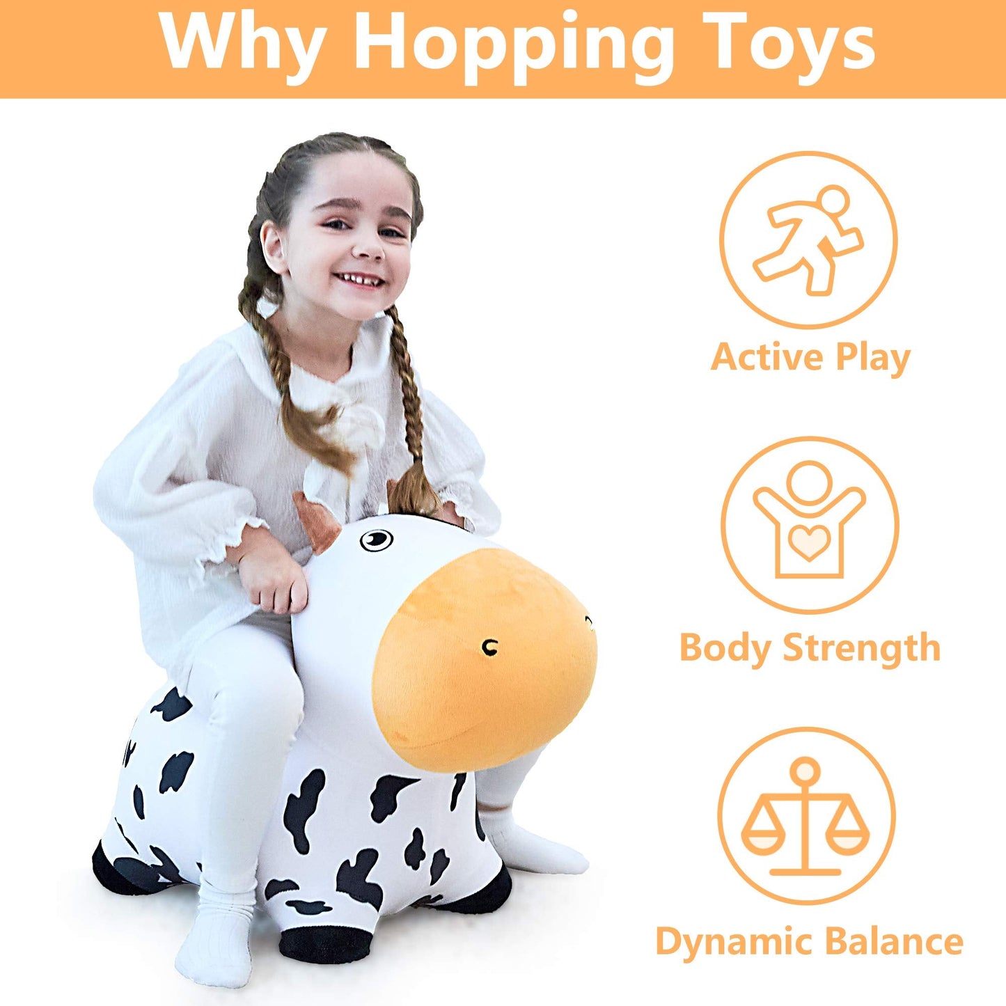 iPlay iLearn Bouncy Pals Dairy Cow Hopper – Plush Inflatable Ride-On Toy for Toddlers