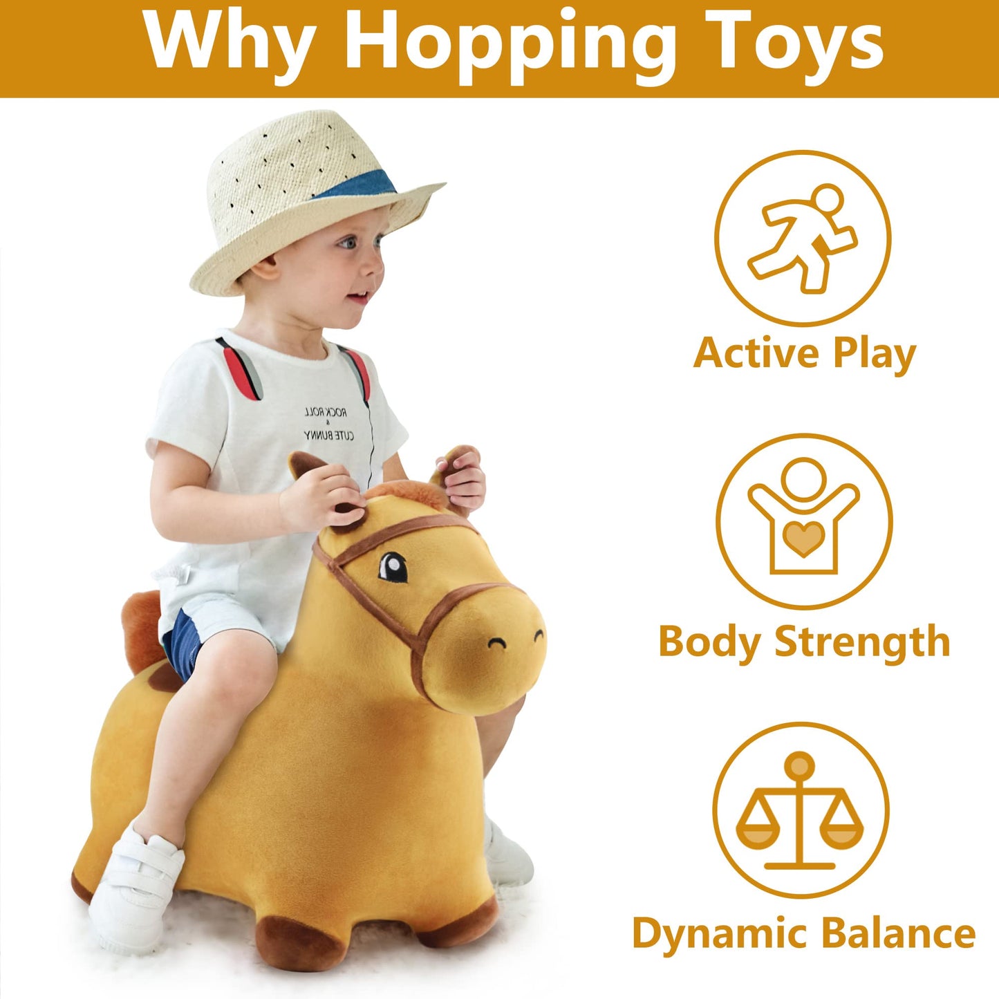 iPlay iLearn Bouncy Pals Hopping Horse — Plush Ride-On Toy for Toddlers 18M-4Y