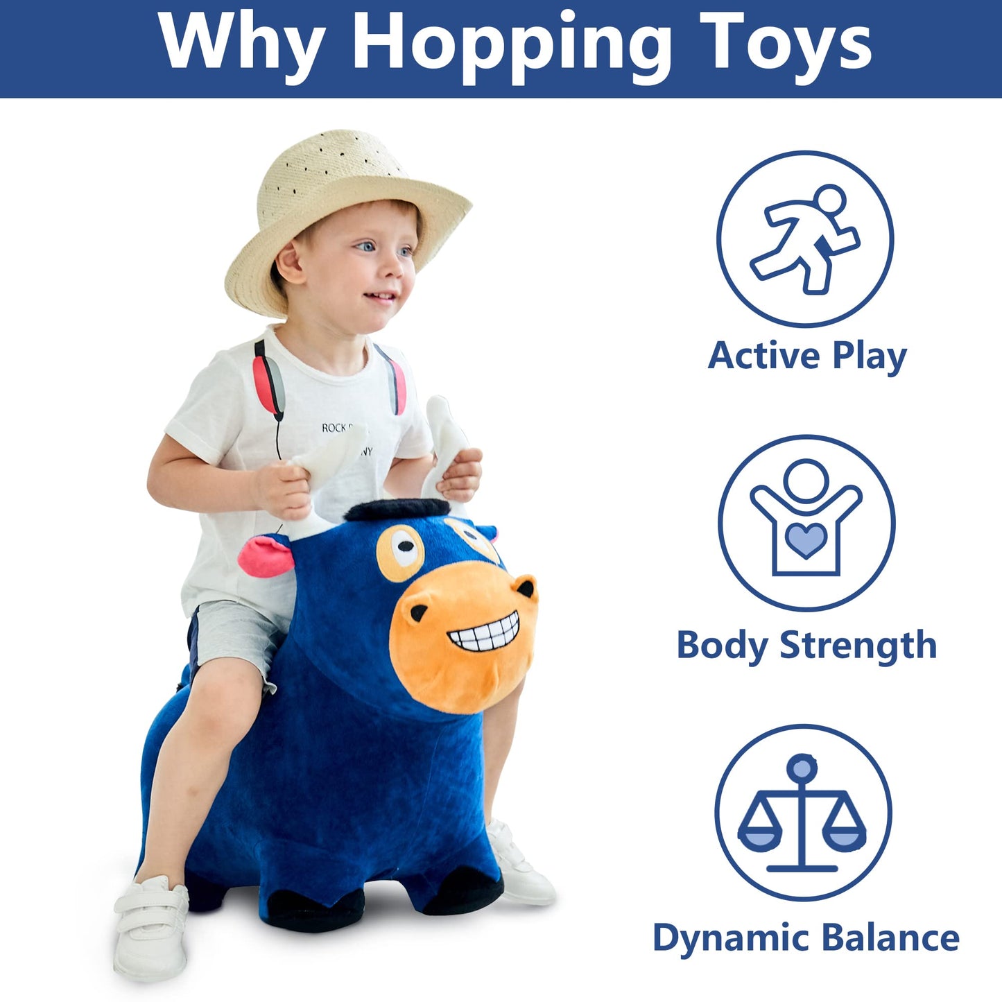 iPlay, iLearn Bull Hopping Horse – Plush Inflatable Ride-On Toy for Kids