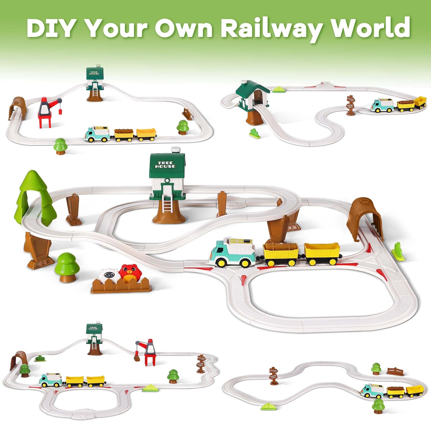 iPlay iLearn 62PCS Construction Track Train Set – Electric Train, Magnetic Crane & Building Playset