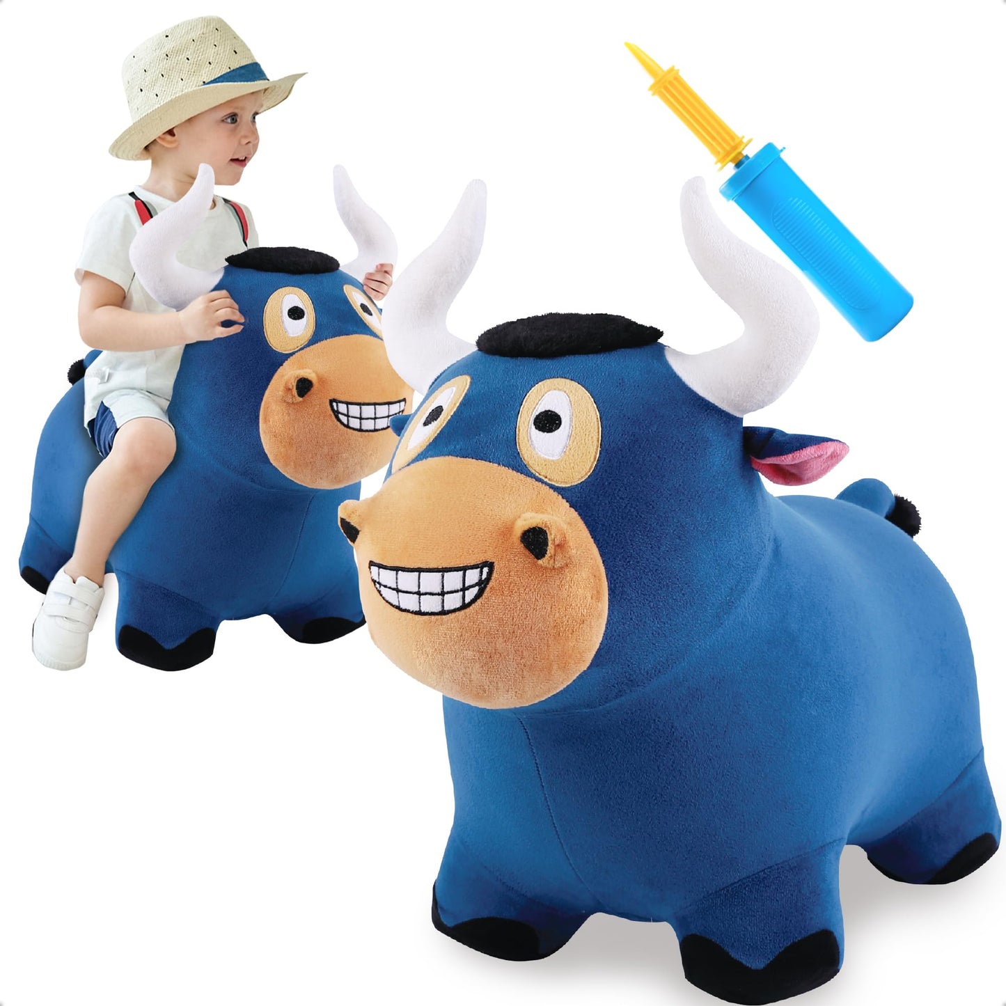 iPlay, iLearn Bull Hopping Horse – Plush Inflatable Ride-On Toy for Kids