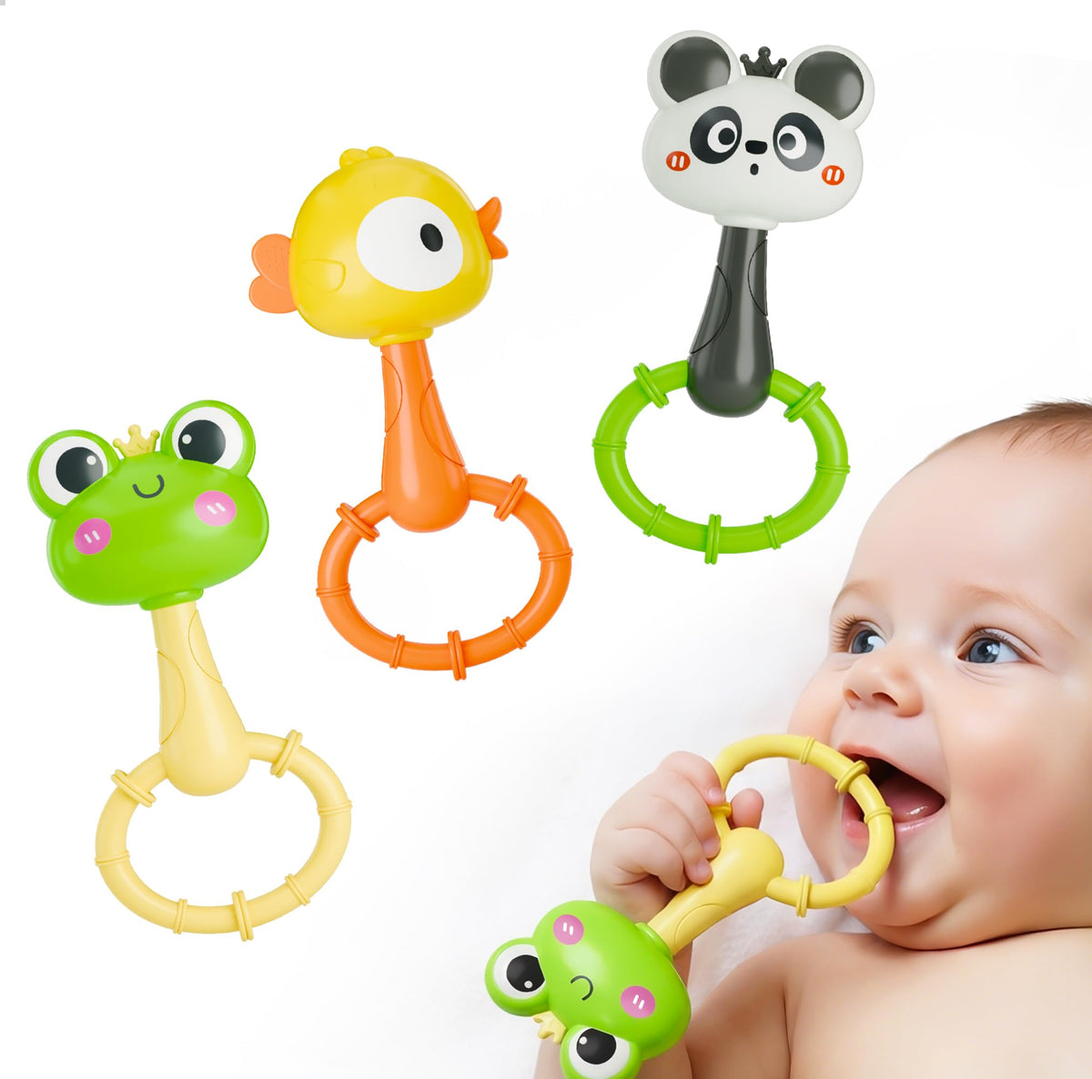 iPlay iLearn Baby Maracas Rattle Set — Infant Animal Shaker Toys for 0–18 Months