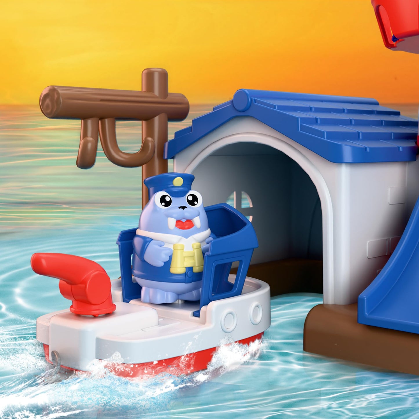 iPlay iLearn Bath Toys for Toddlers 2-4 | Lighthouse Bath Toy Set with Wind-Up Boat