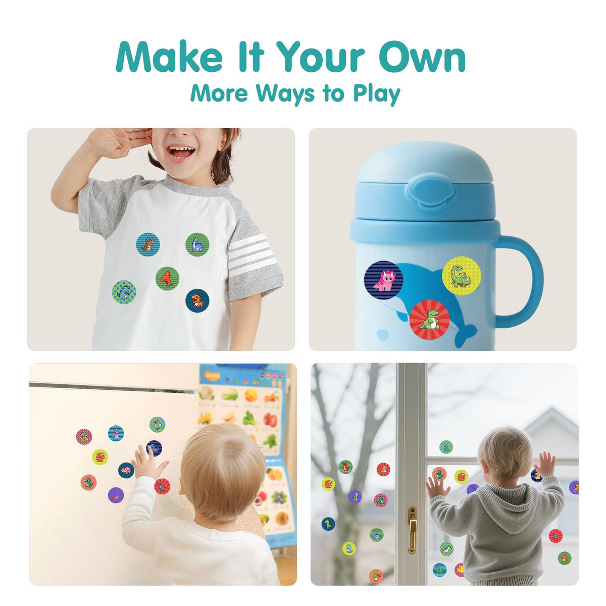 iPlay iLearn Kid Dinosaur Sticker Stamp Set – 400+ Stickers, 18-Page Activity Book, Mess-Free Art for Ages 3–6