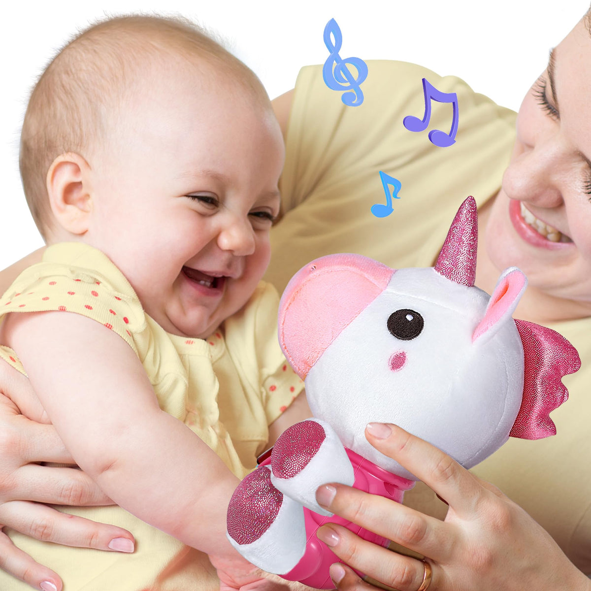 iPlay iLearn Baby Unicorn Musical Toy – Soft Plush, Light-Up Music for Sleep & Play