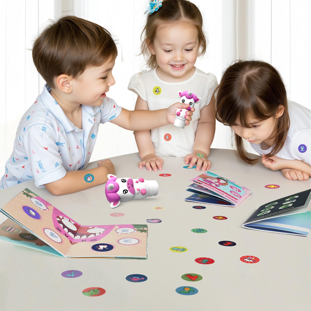 iPlay iLearn Unicorn Sticker Stamp Set – 400+ Stickers + 18-Page Activity Book | Mess-Free Creative Craft for Kids 3–6