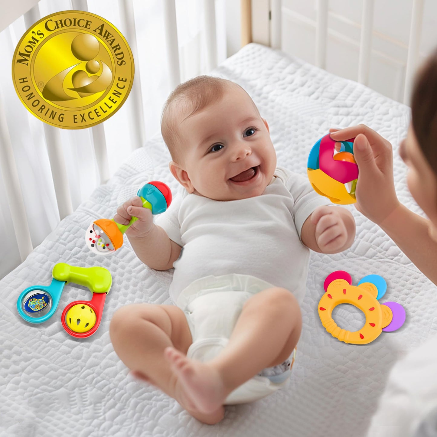 iPlay iLearn 10pcs Baby Rattles Set — Sensory Teether & Shaker Toys for Babies 0-12 Months