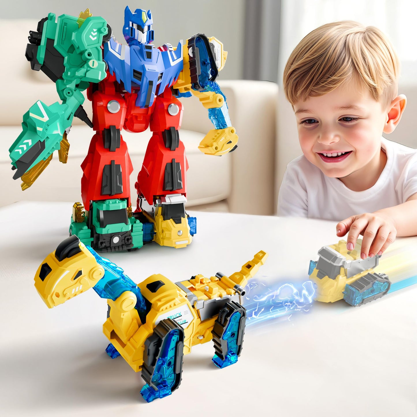 iPlay iLearn Dinosaur Transformer Robot Toy – 6-in-1 Magnetic Dino Cars for STEM Learning (Ages 3-8)