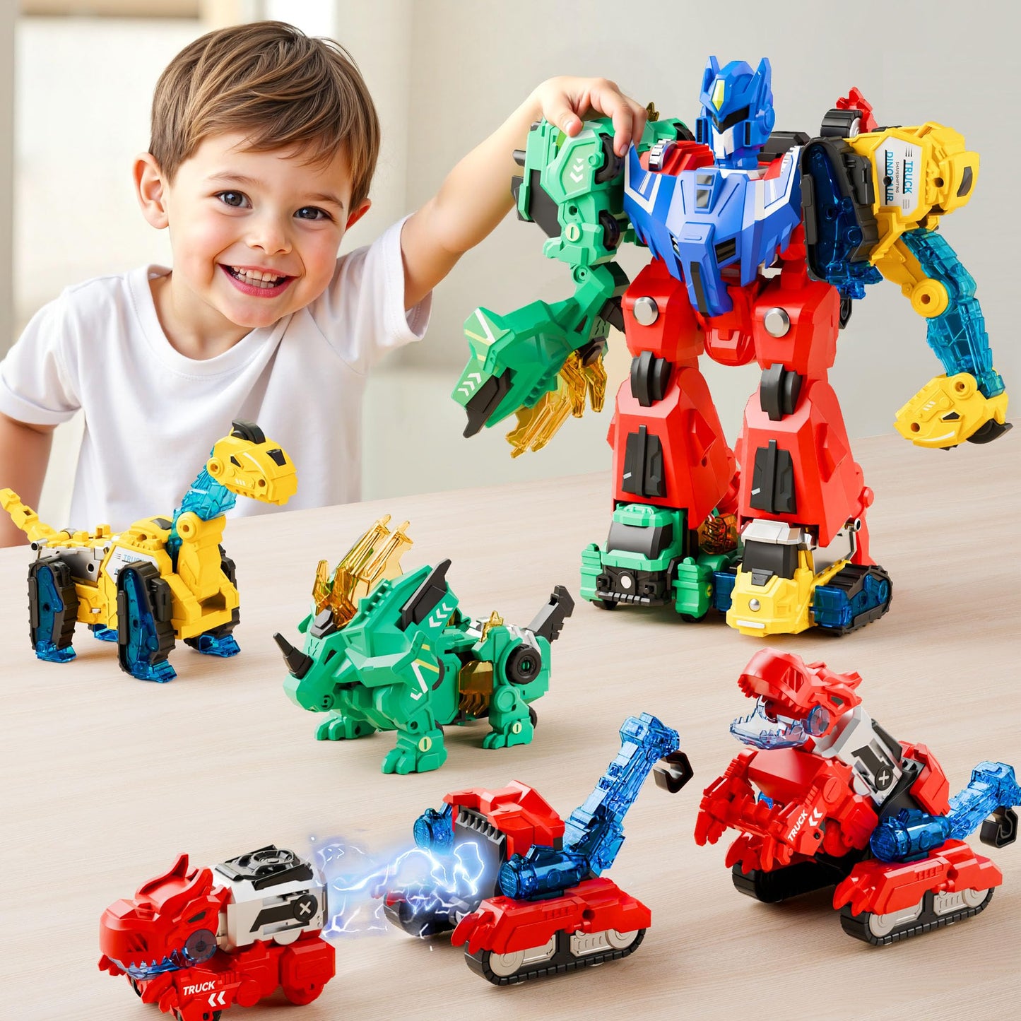 iPlay iLearn Dinosaur Transformer Robot Toy – 6-in-1 Magnetic Dino Cars for STEM Learning (Ages 3-8)