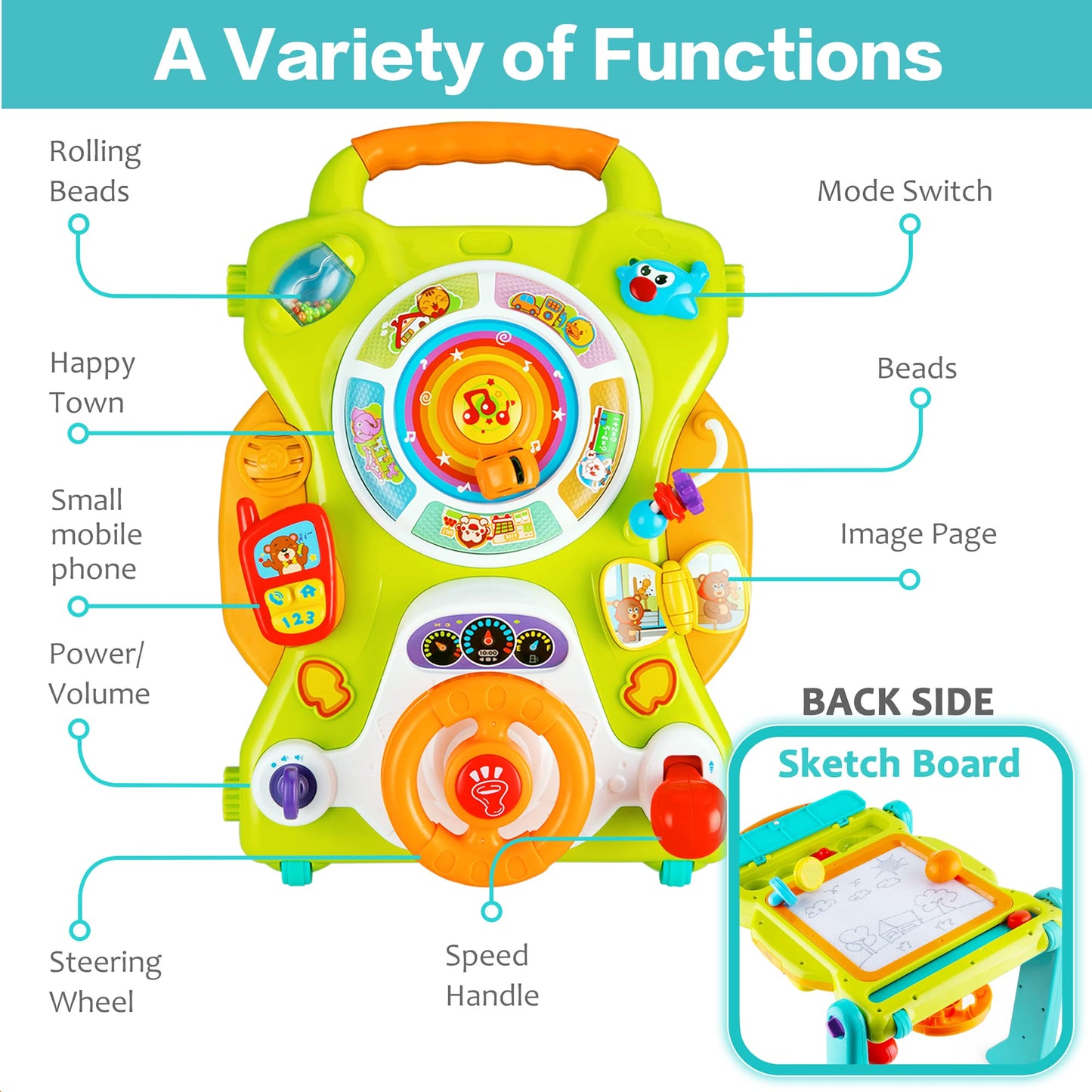 iPlay iLearn 3-in-1 Baby Walker & Activity Table – Lights & Sounds
