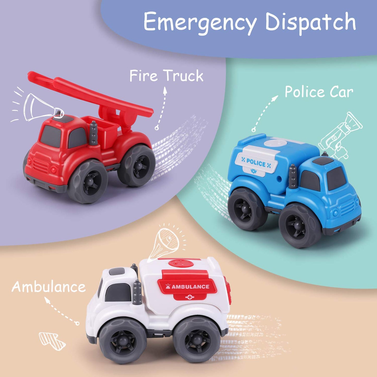 iPlay iLearn 6PCS Friction Cars – Push-Go Construction Trucks for Toddlers
