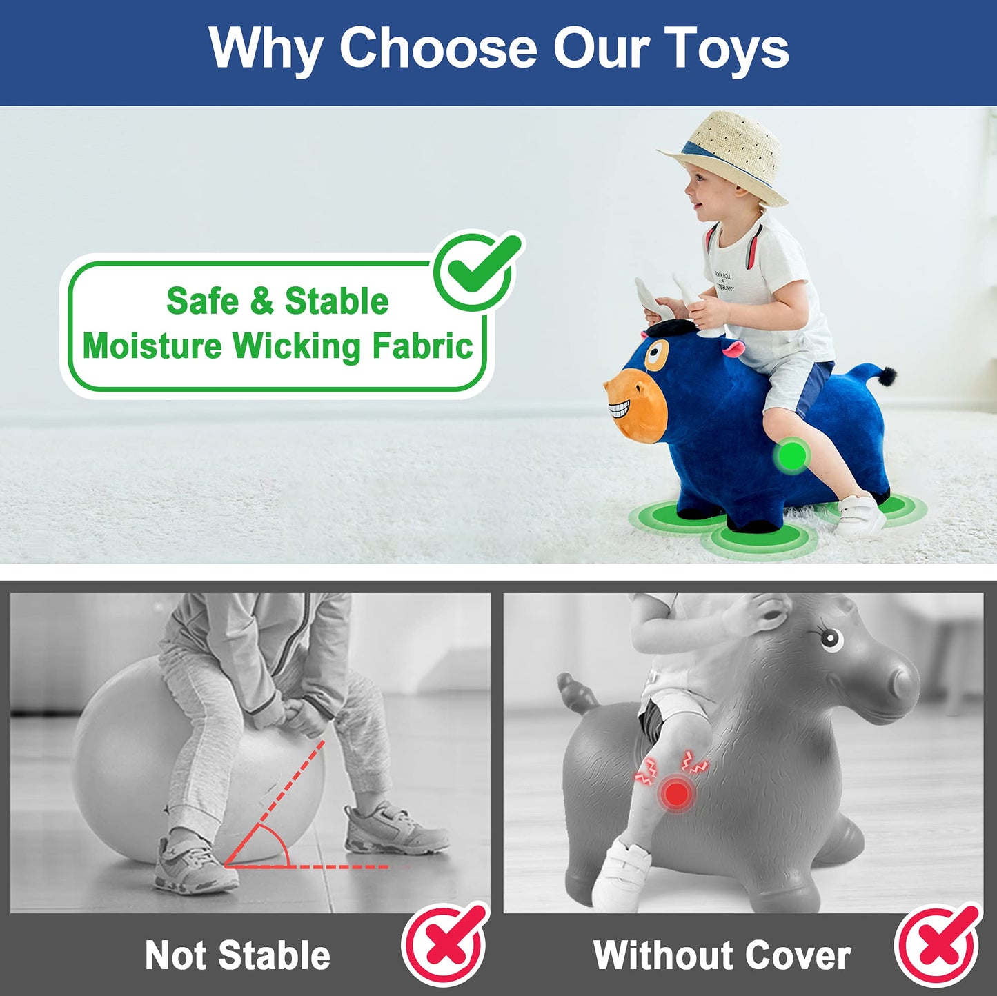 iPlay, iLearn Bull Hopping Horse – Plush Inflatable Ride-On Toy for Kids