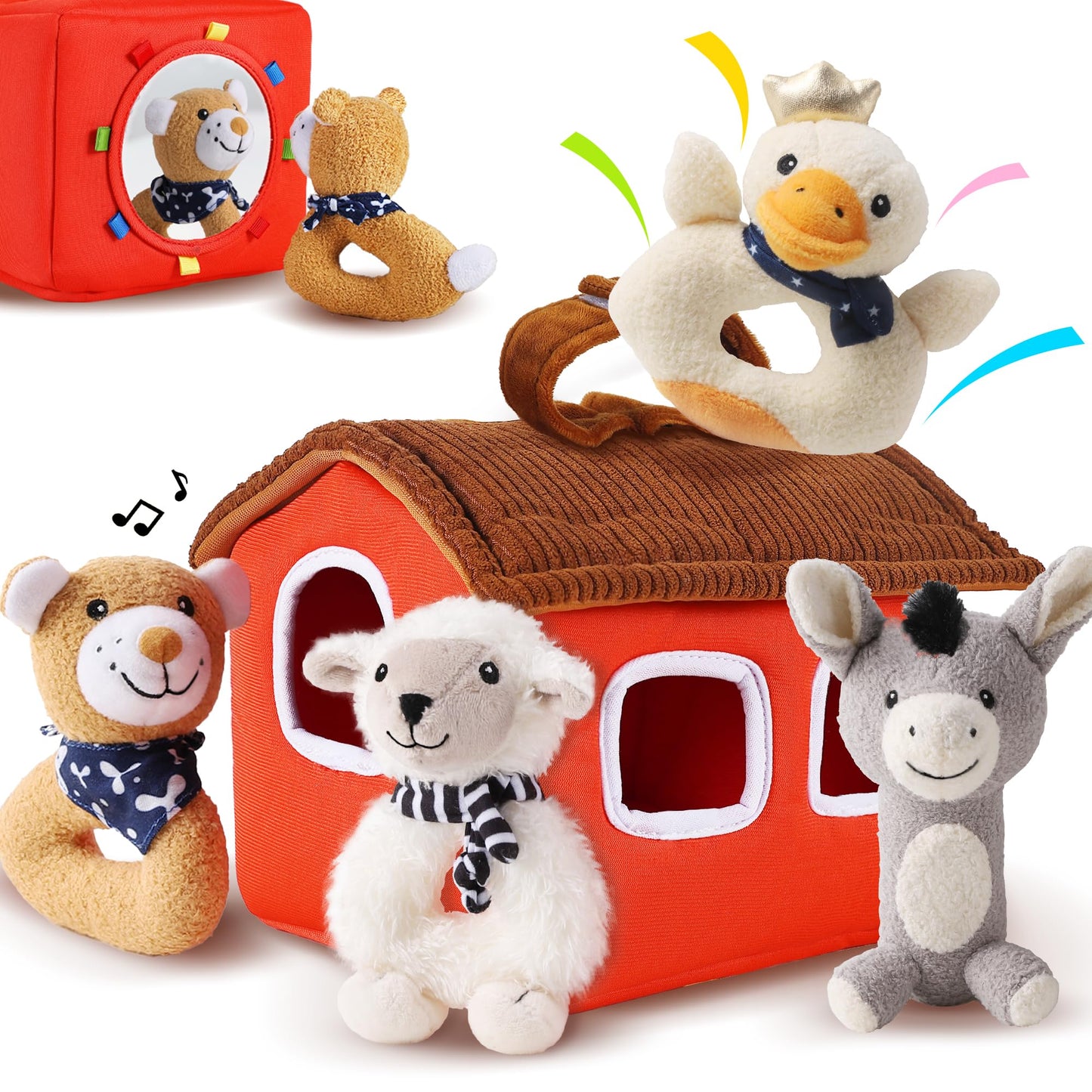iPlay iLearn Farm Baby Rattle Set – Soft Plush Toys for 3+ Months