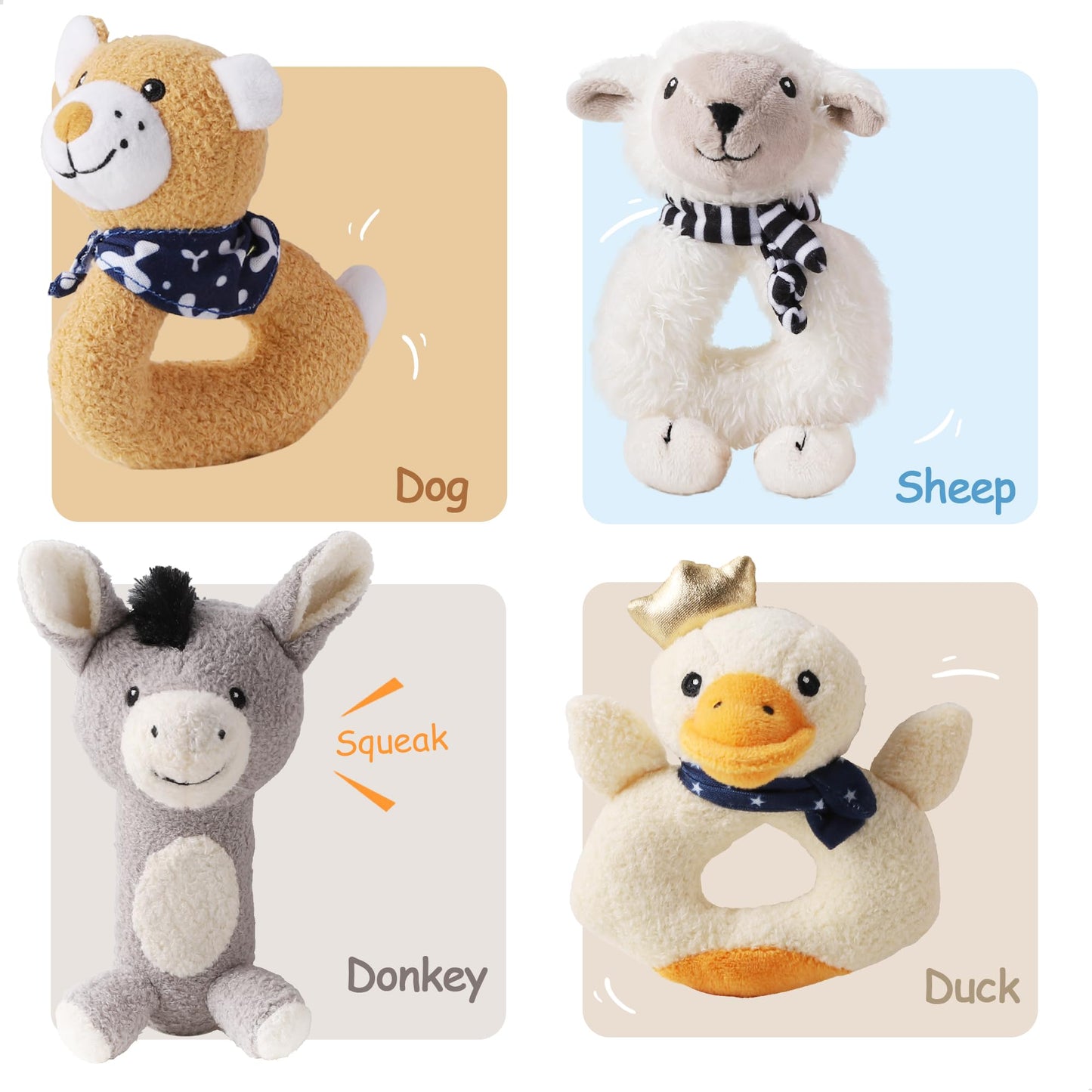 iPlay iLearn Farm Baby Rattle Set – Soft Plush Toys for 3+ Months
