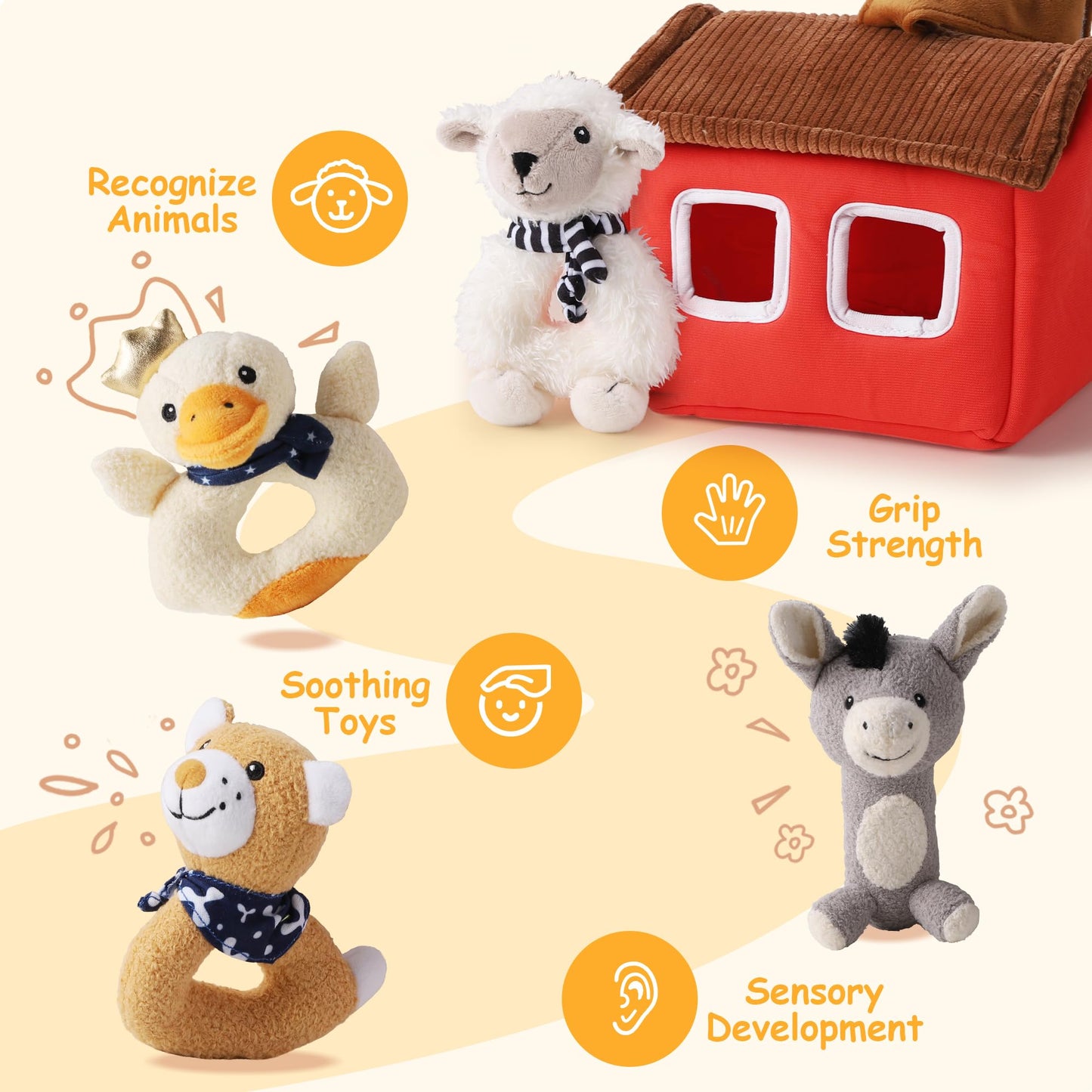 iPlay iLearn Farm Baby Rattle Set – Soft Plush Toys for 3+ Months