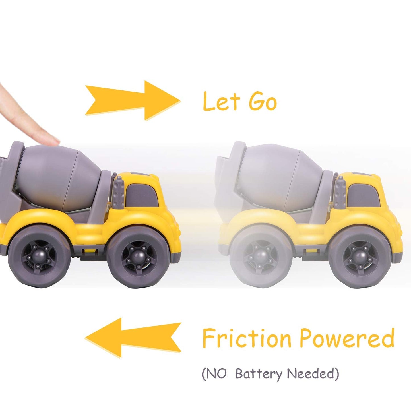 iPlay iLearn 6PCS Friction Cars – Push-Go Construction Trucks for Toddlers