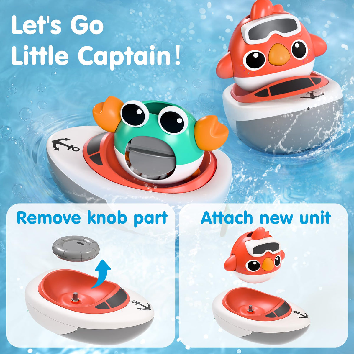 iPlay iLearn Baby Bath Toy Set for Toddlers 6–36 Months – Cloud See-Saw, Bird, Crab, Shower Cup & Wind-Up Boat