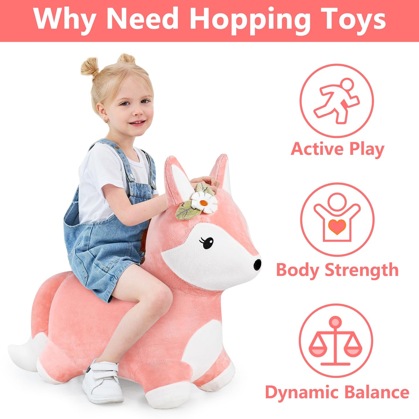 iPlay iLearn Fox Hopper – Plush Fox Ride-On Bouncer for Toddlers (Indoor & Outdoor)