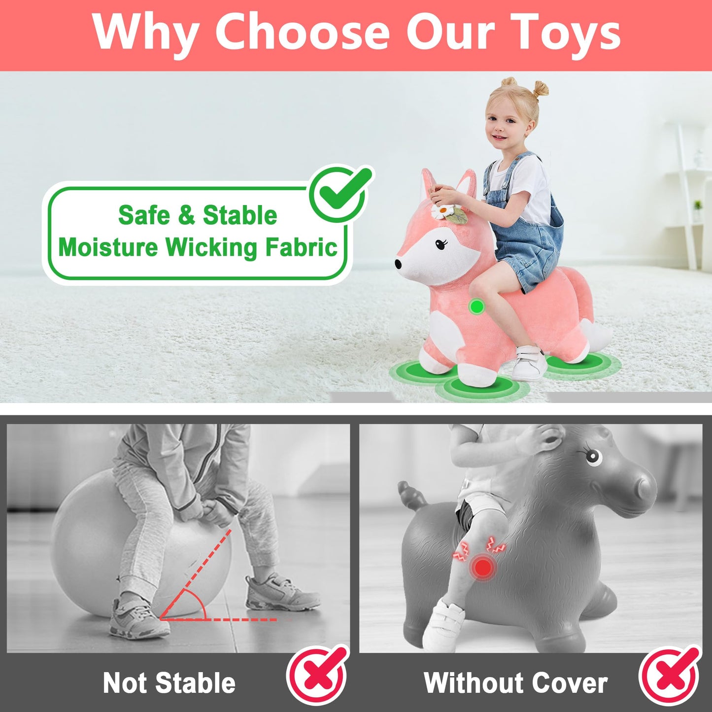 iPlay iLearn Fox Hopper – Plush Fox Ride-On Bouncer for Toddlers (Indoor & Outdoor)