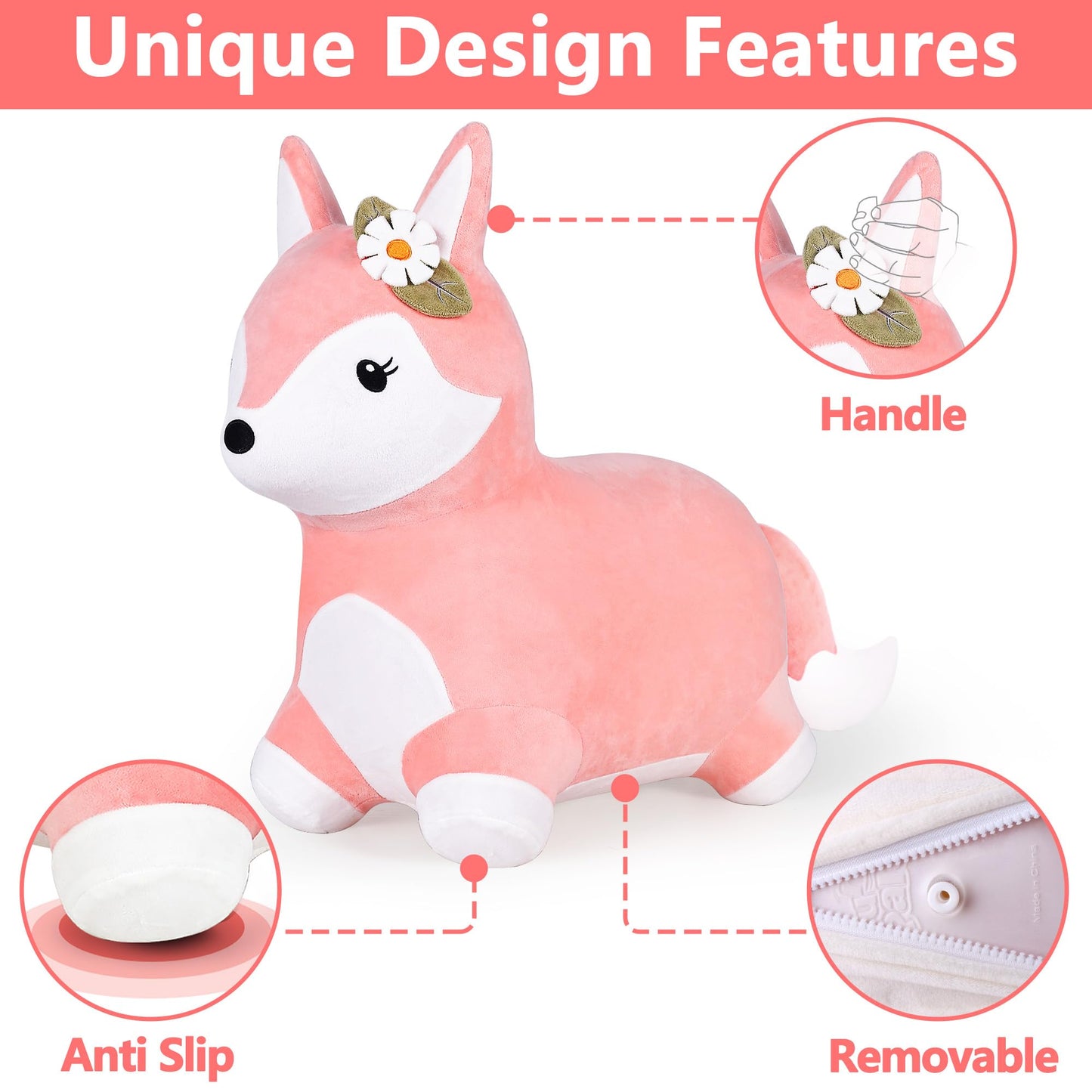 iPlay iLearn Fox Hopper – Plush Fox Ride-On Bouncer for Toddlers (Indoor & Outdoor)