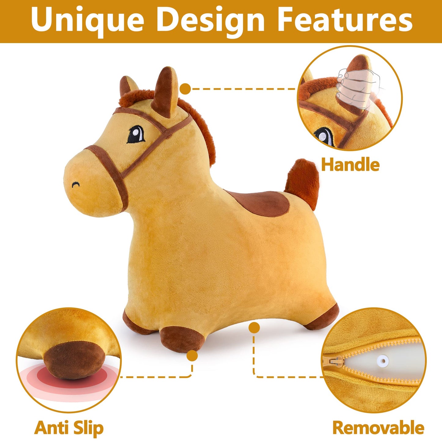 iPlay iLearn Bouncy Pals Hopping Horse — Plush Ride-On Toy for Toddlers 18M-4Y