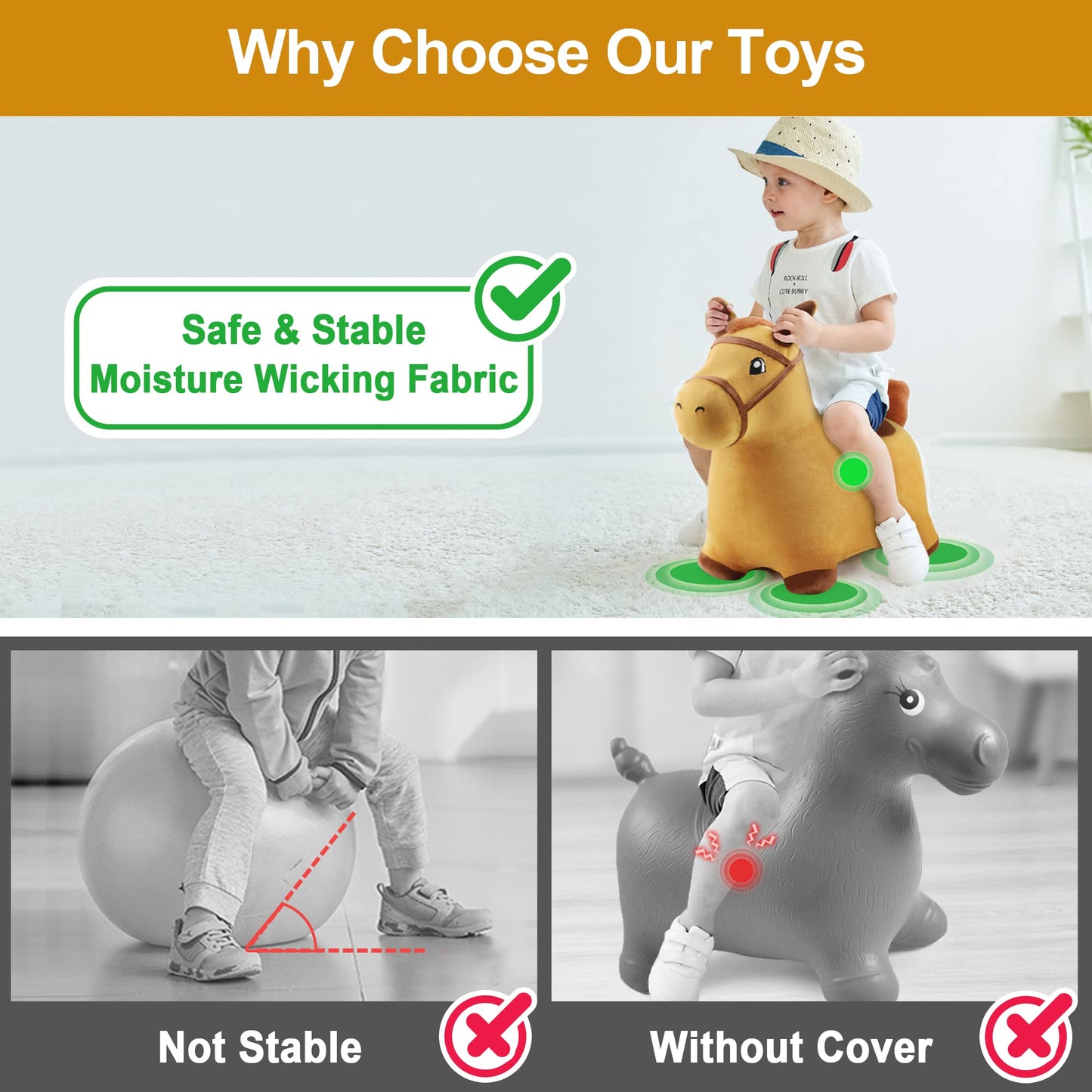 iPlay iLearn Bouncy Pals Hopping Horse — Plush Ride-On Toy for Toddlers 18M-4Y