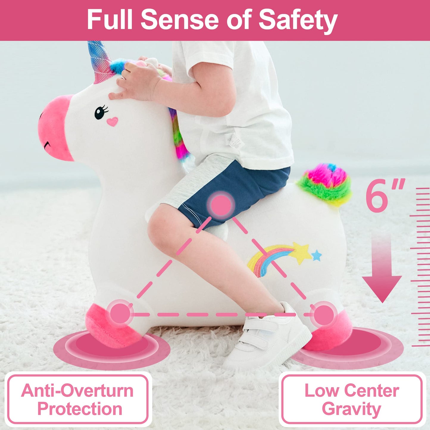 iPlay iLearn Hopping Unicorn Horse – Toddler Ride-On Bouncer Toy
