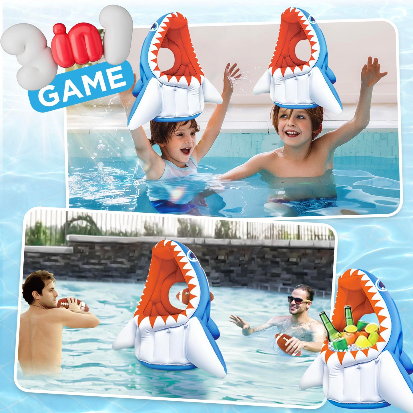 iPlay iLearn Kids Shark Pool Toy — 3-in-1 Inflatable Pool Game