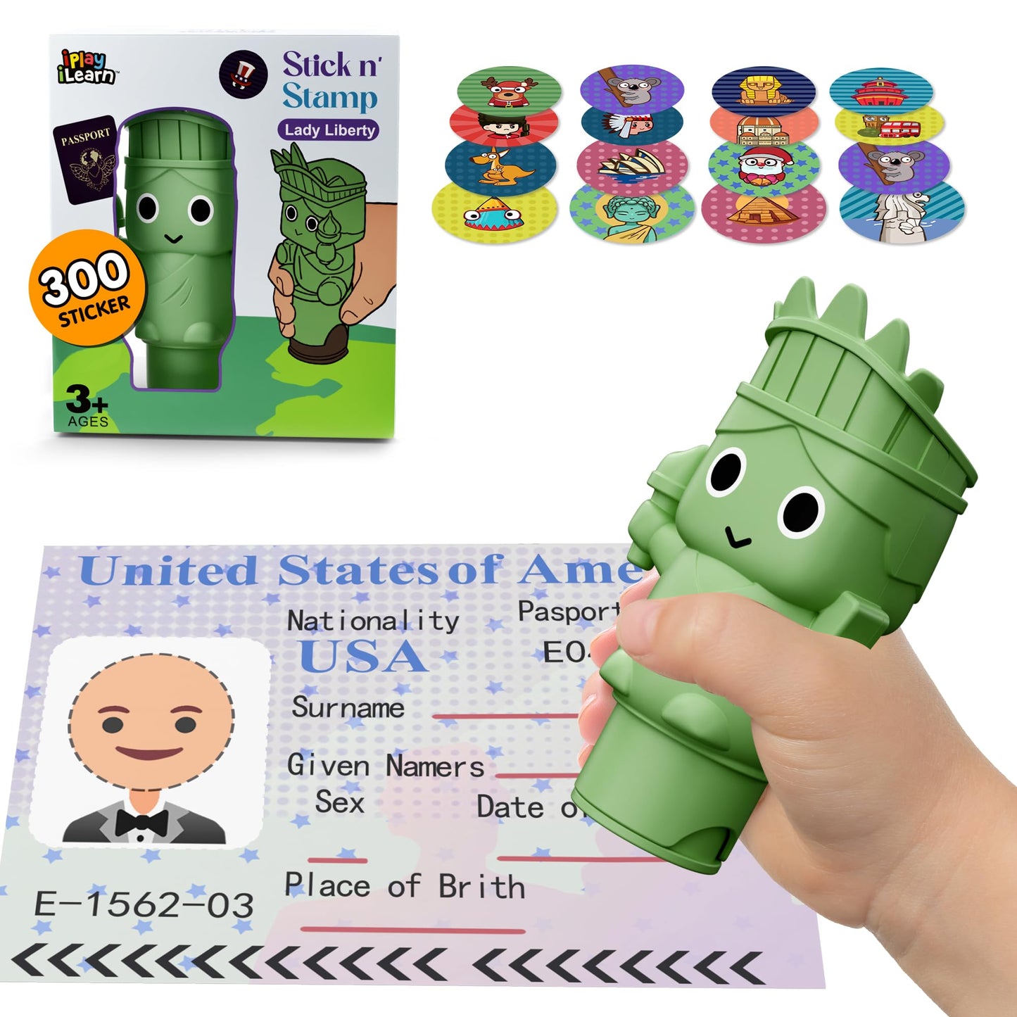 iPlay iLearn Lady Libert Sticker Set – 400+ Stickers & 18-Page Activity Book