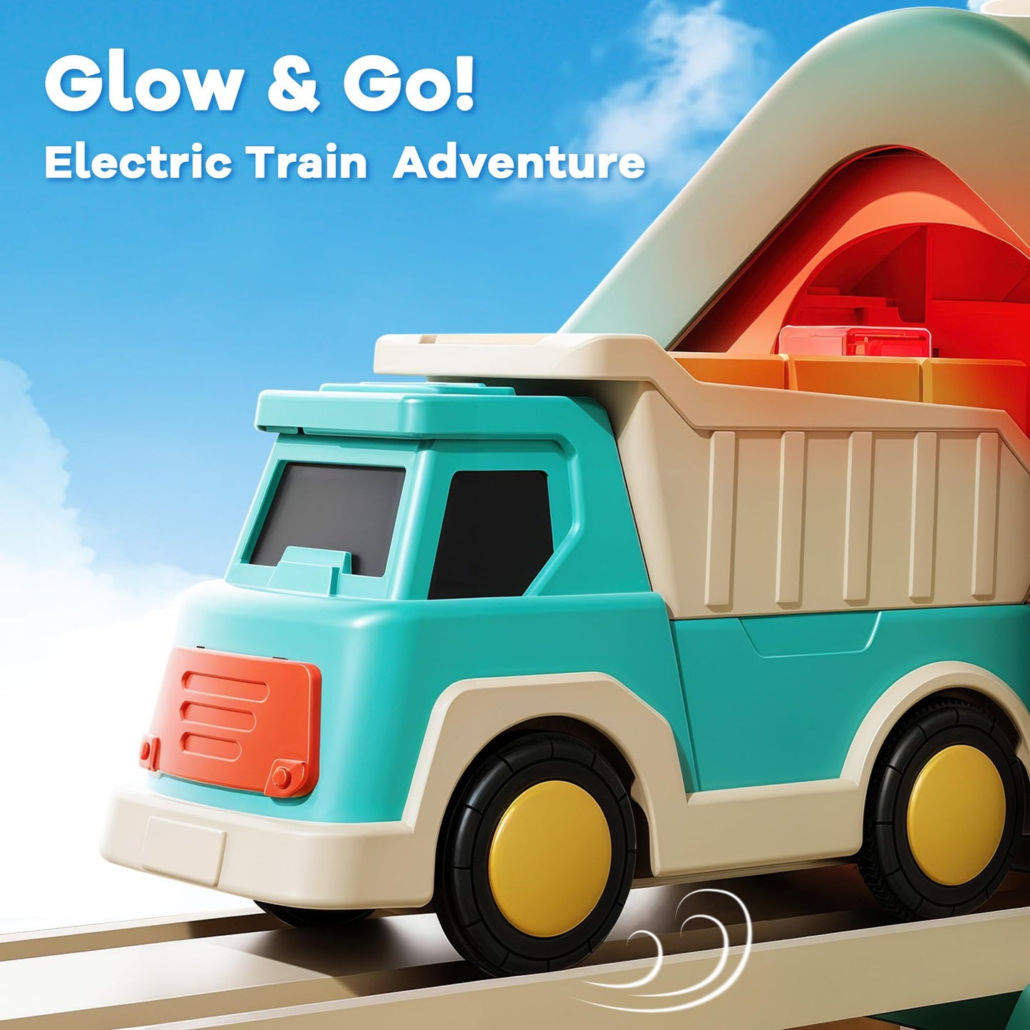 iPlay iLearn 62PCS Construction Track Train Set – Electric Train, Magnetic Crane & Building Playset