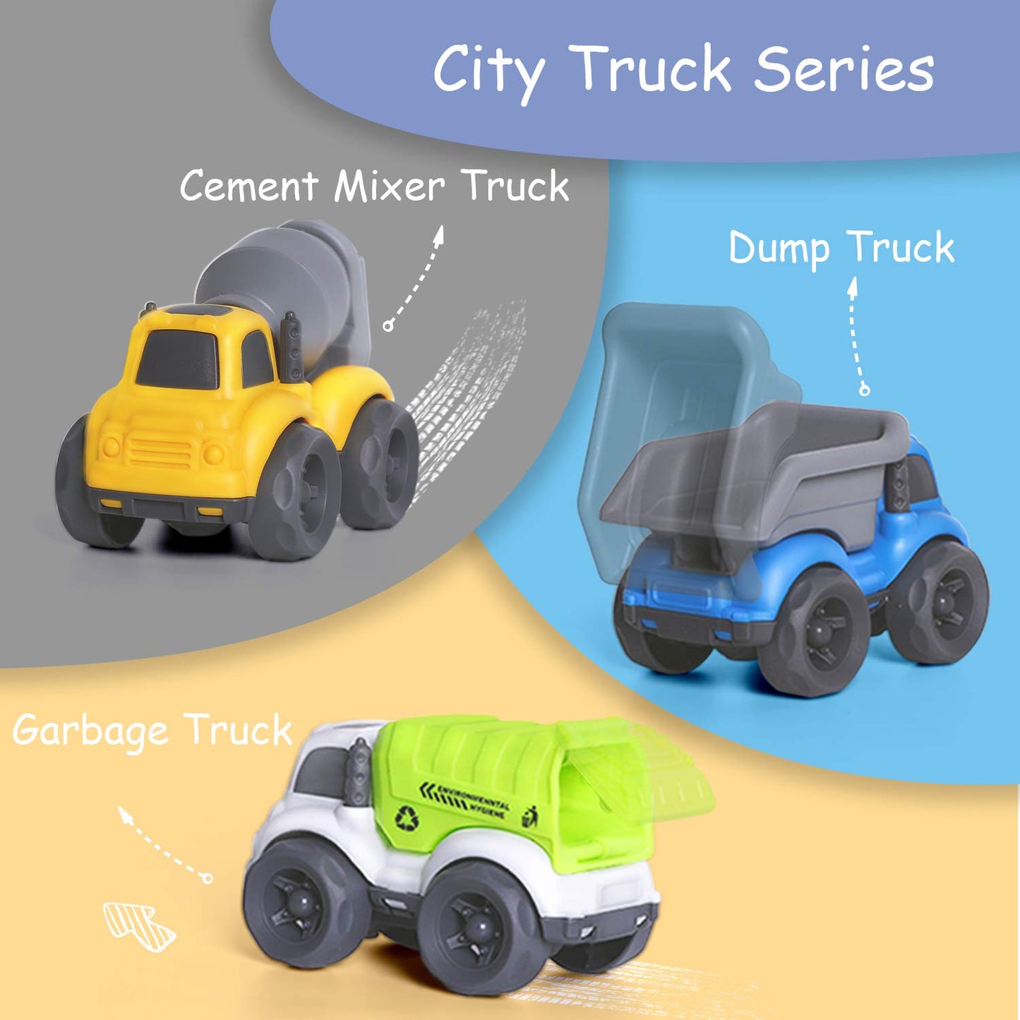 iPlay iLearn 6PCS Friction Cars – Push-Go Construction Trucks for Toddlers