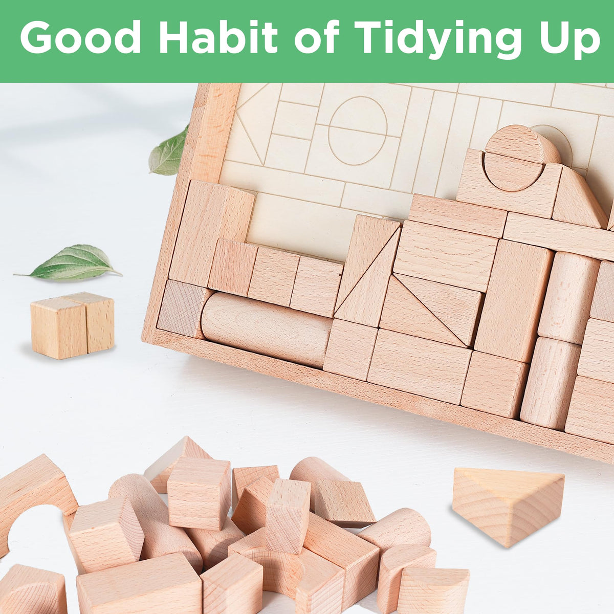 iPlay iLearn Wooden Building Block Set for Kids — Montessori Blocks & Wooden Castle Toy