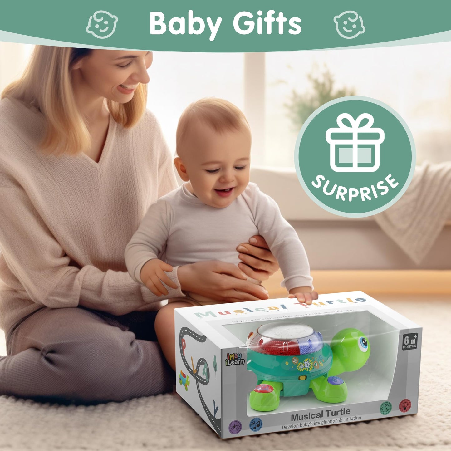 iPlay iLearn Baby Musical Turtle Toy – Spanish-English Bilingual Learning for Toddlers | Light & Sound