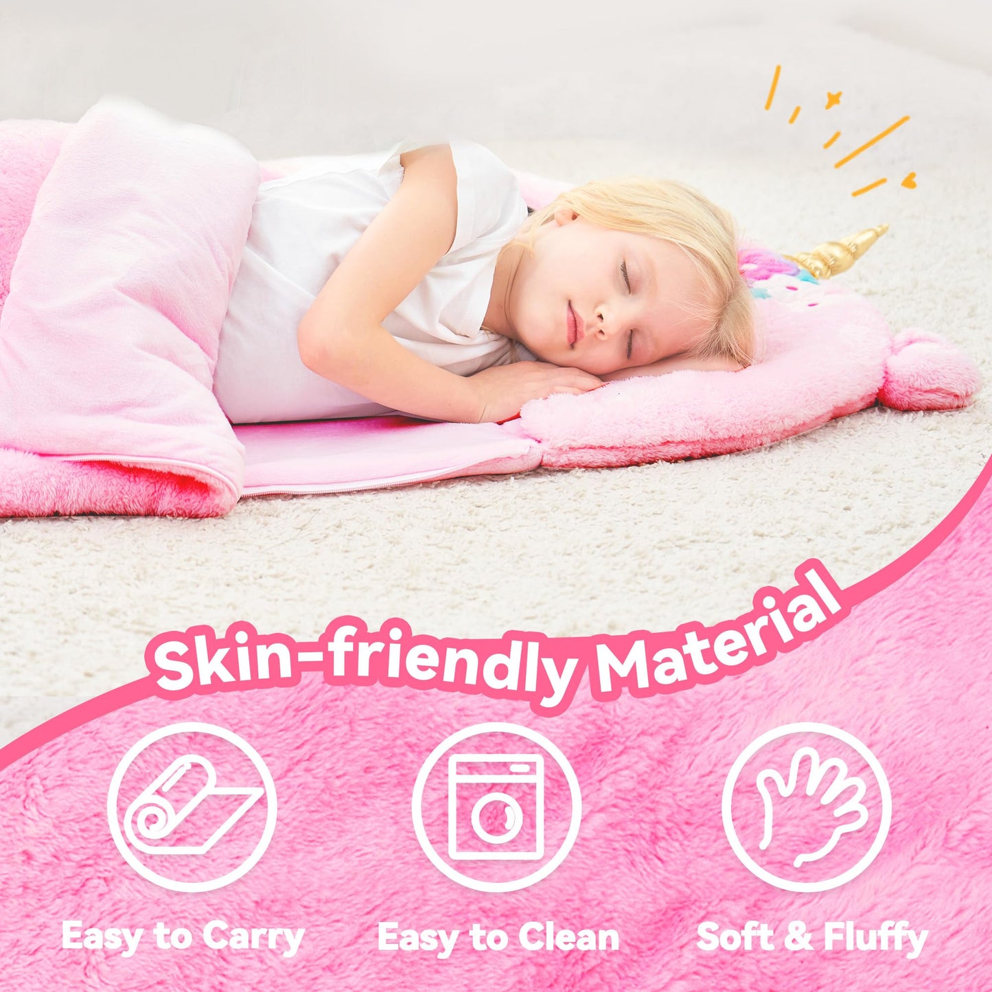 iPlay iLearn Unicorn Sleeping Bag for Kids – 2-in-1 Nap Mat & Pillow